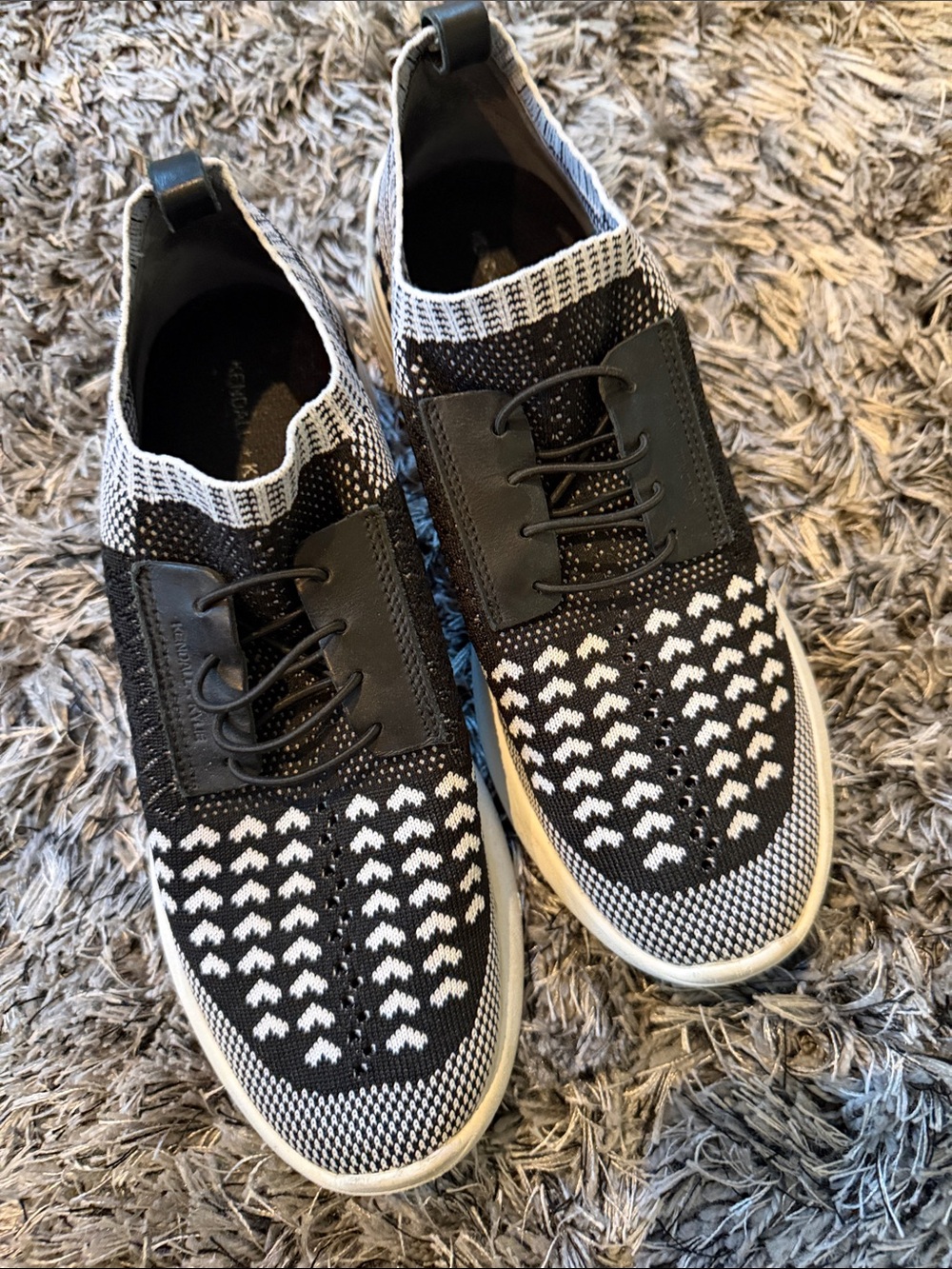 Kendall & Kylie Black and White Knit Lace-Up Sneakers